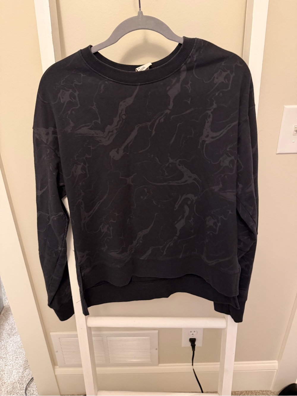 all in motion Black Marble-Print Crewneck Sweatshirt